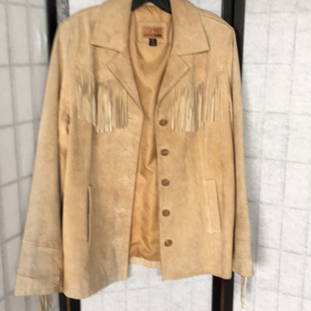 Split cowhide fringed yoke blazer